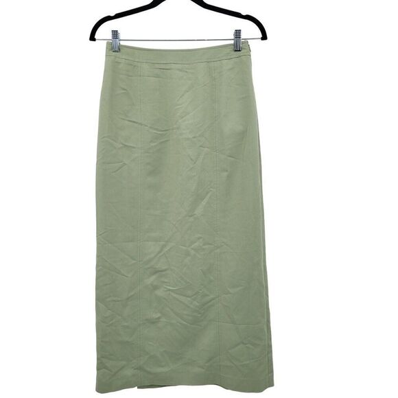 Vintage 80s Chadwick's Sage Green Maxi Skirt 6 Rayon Straight Back Slits Modest - Picture 10 of 11